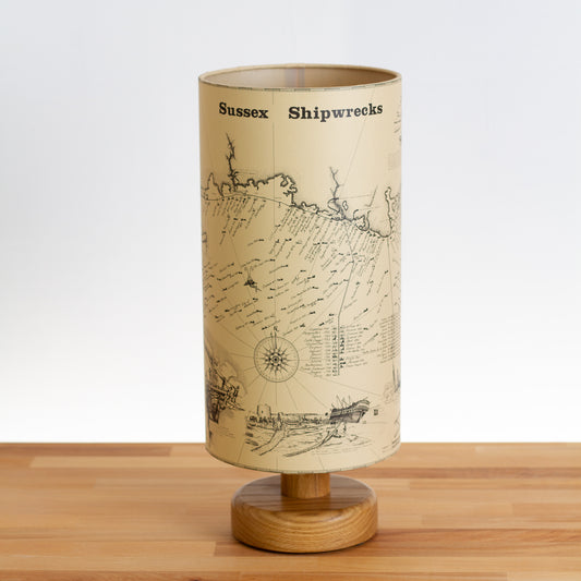 Shipwrecks of Sussex Map - Oak Table Lamp