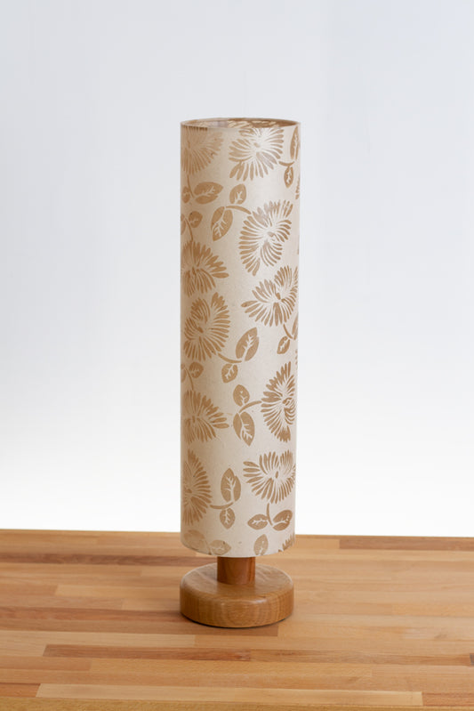 Round Oak Table Lamp 15cm x 60cm Lamp shade in P09 - Batik Peony on Natural