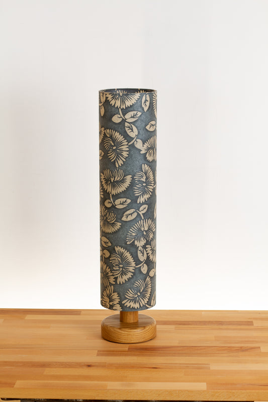 Round Oak Table Lamp with 15cm x 65cm Lampshade in B119 ~ Batik Peony Grey