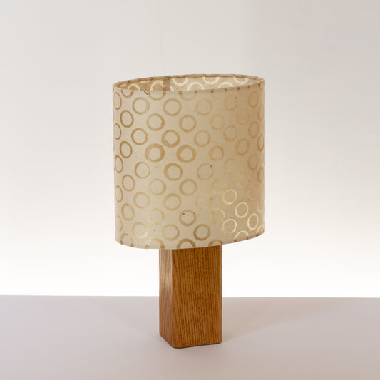 Square Oak Lamp Base with Oval Lampshade in P74 - Batik Natural Circles