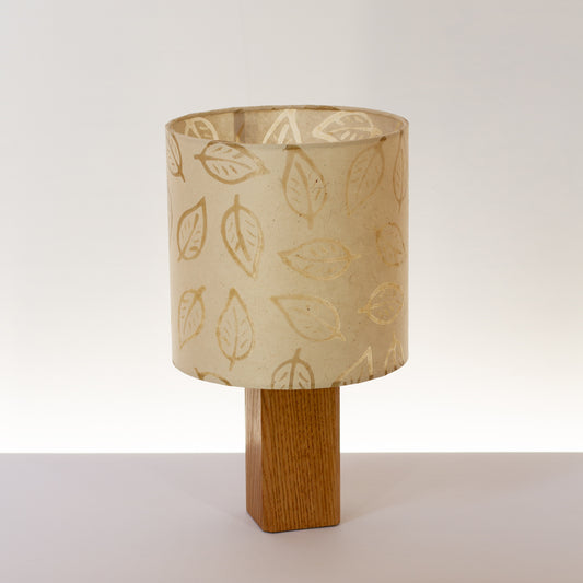 Square Oak Table Lamp with 20cm Drum Lamp Shade P28 ~ Batik Leaf on Natural