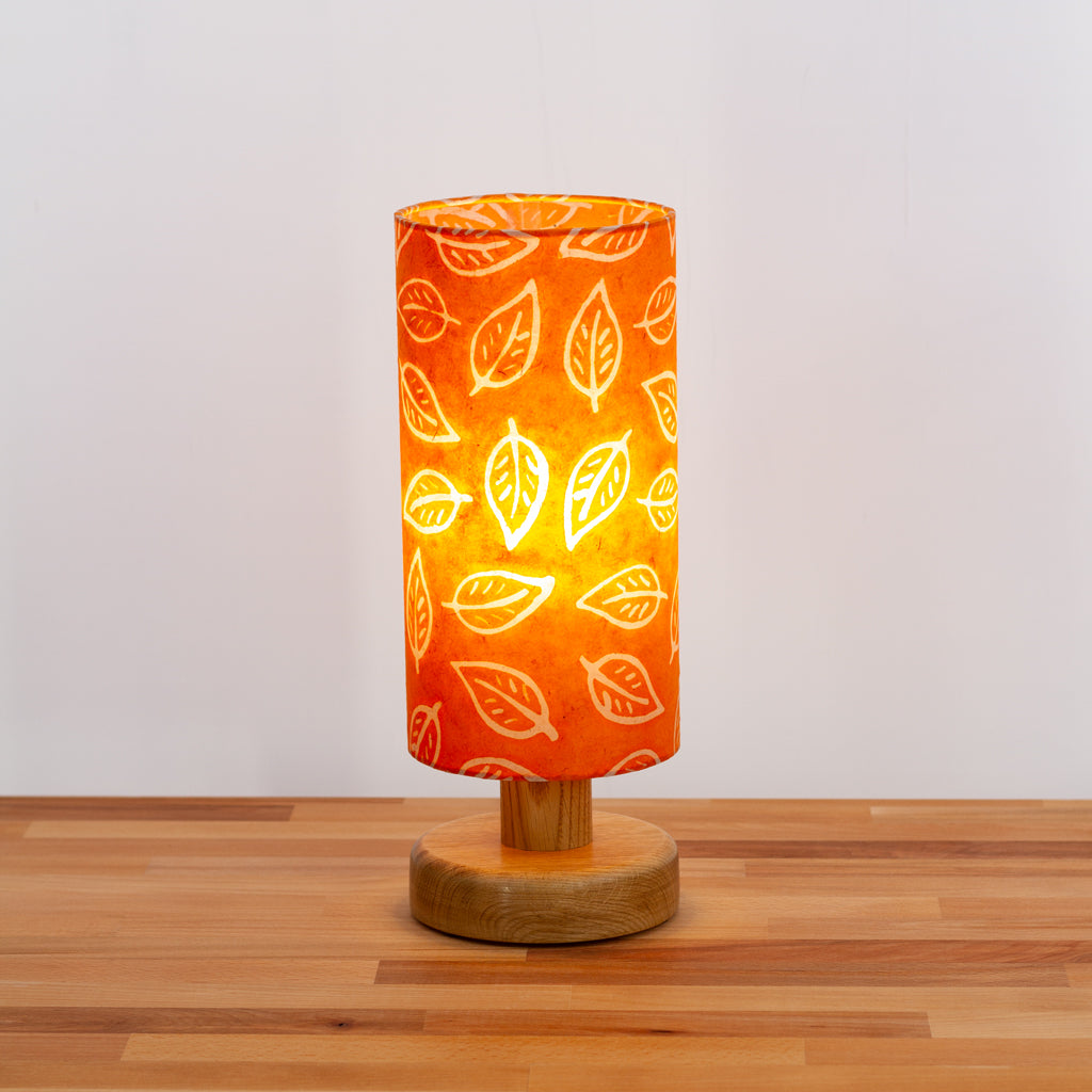 Round Oak Table Lamp (15cm) with 15cm x 30cm Drum Lampshade in