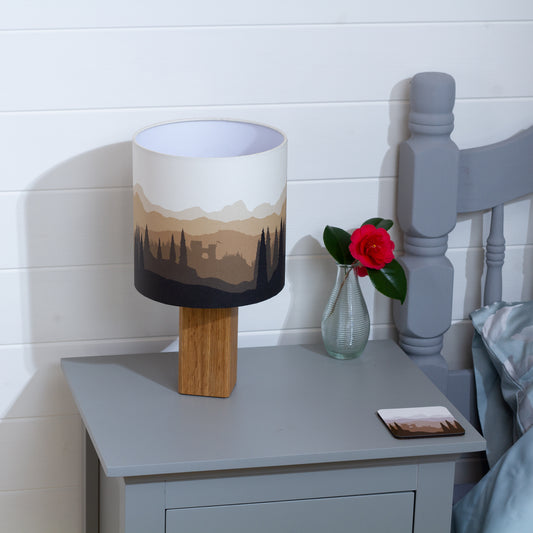 Forest Landscape Print ~ Brown, Oak Table Lamp