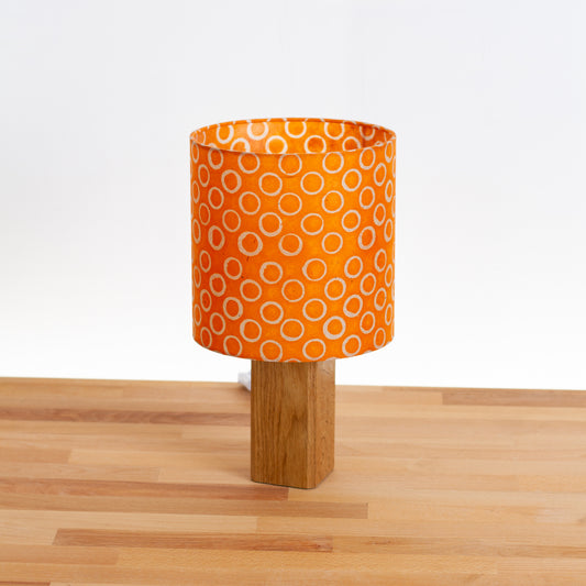 Square Oak Table Lamp with 20cm Drum Lamp Shade P03 - Batik Orange Circles