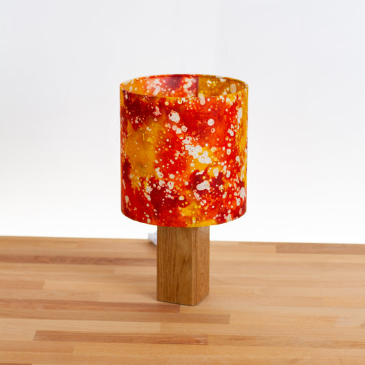 Square Oak Table Lamp with 20cm Drum Lamp Shade B112 ~ Batik Lava Red/Orange