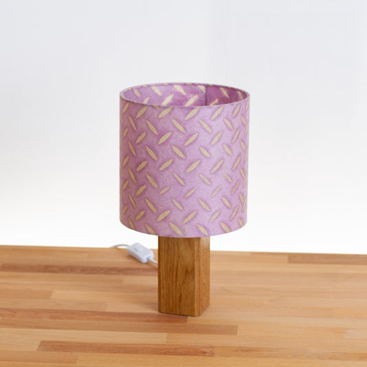 Square Oak Table Lamp with 20cm Drum Lamp Shade B121 ~ Batik Tread Plate Lilac