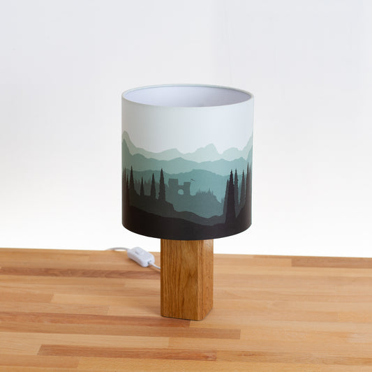 Forest Landscape Print ~ Green, Oak Table Lamp