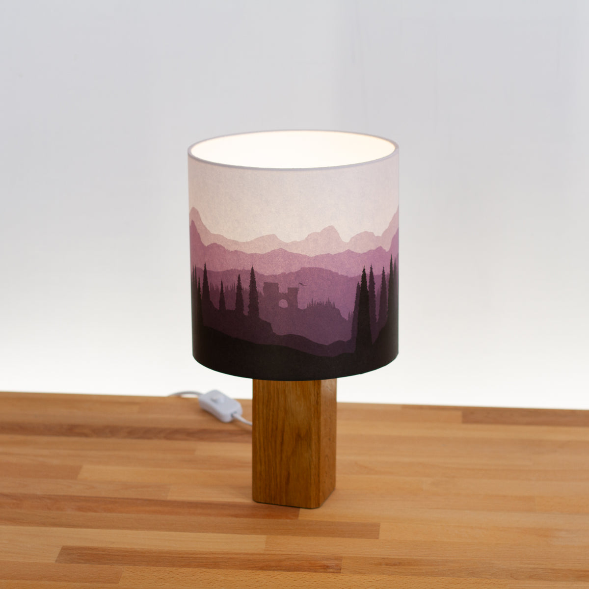 Landscape Castle Print, Oak Table Lamp with Drum Shade ~ 9 Colour options