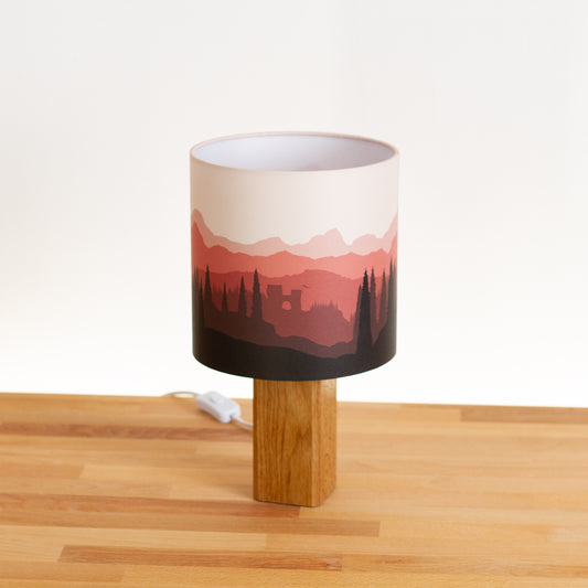 Forest Landscape Print ~ Red, Oak Table Lamp