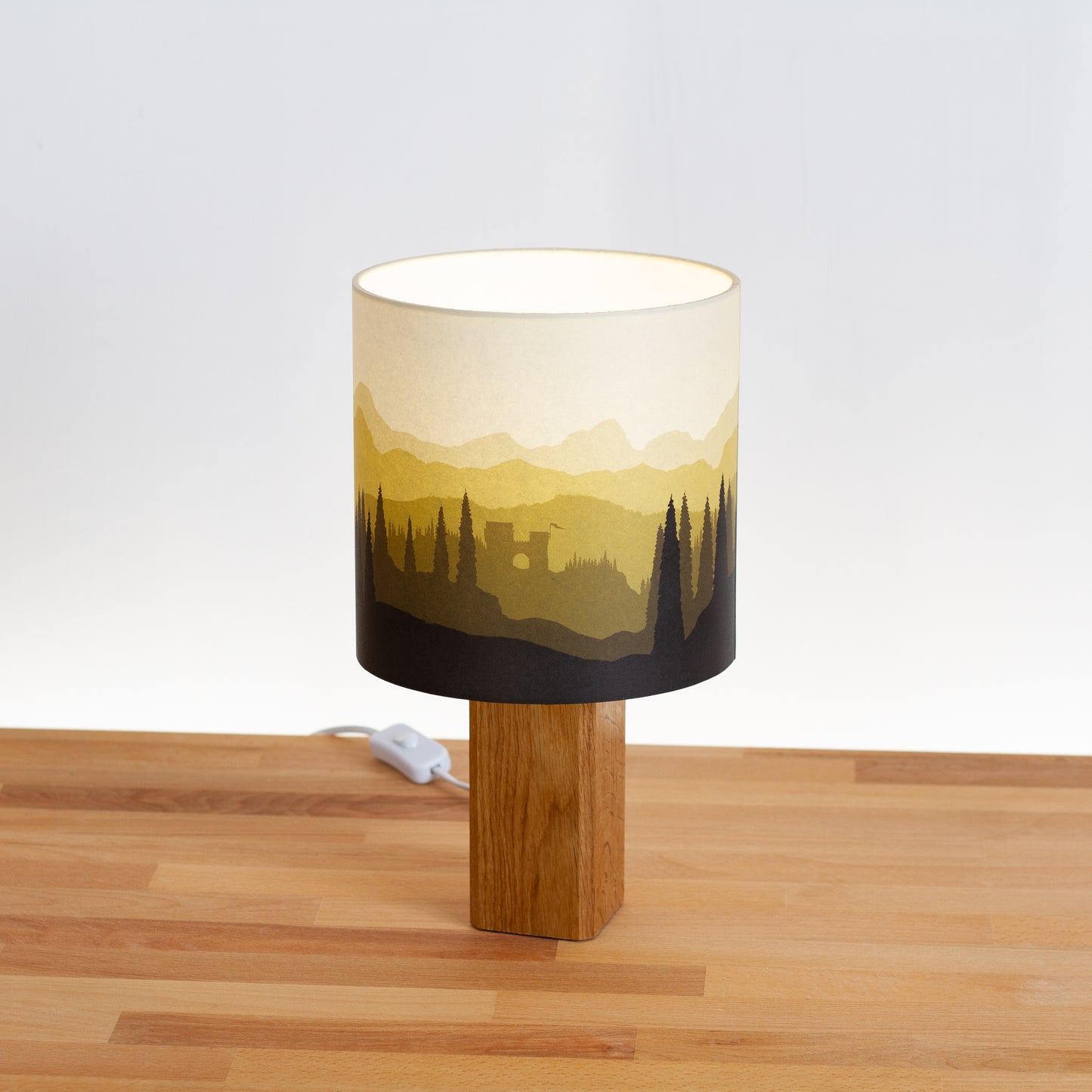 Landscape Castle Print, Oak Table Lamp with Drum Shade ~ 9 Colour options