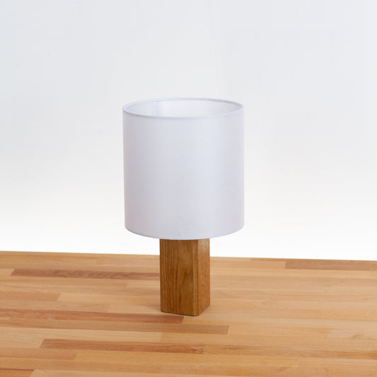 Square Oak Table Lamp with 20cm Drum Lamp Shade P47 ~ White Non Woven Fabric