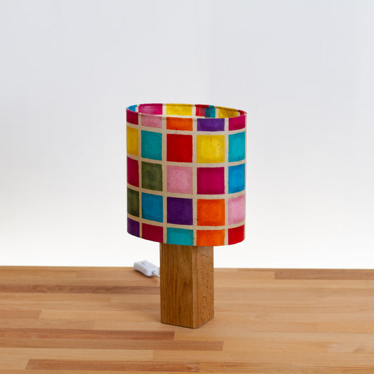 Square Oak Table Lamp with 20x20cm Oval Lamp Shade P01