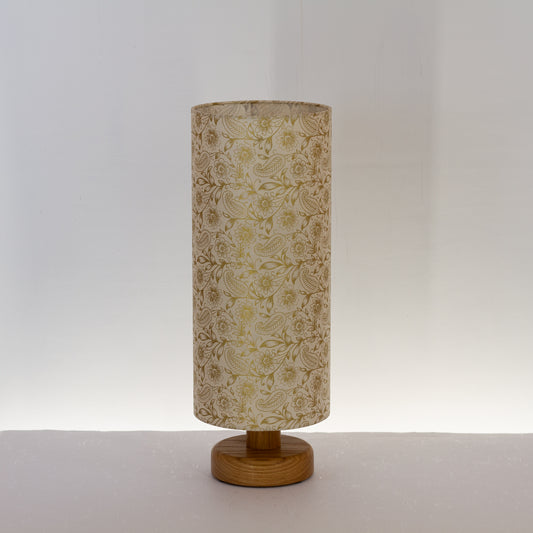 Round Oak Table Lamp with 20cm x 45cm Lamp Shade in P69 - Garden Gold on Natural