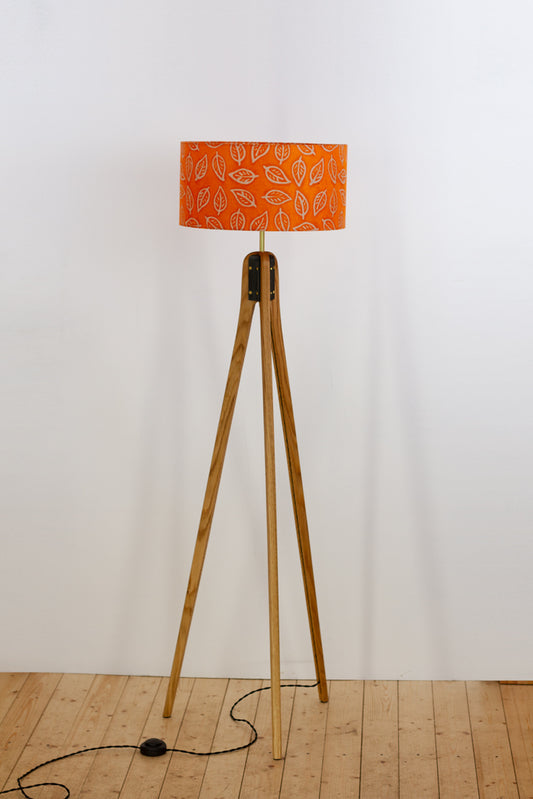 Oak Tripod Floor Lamp - B123 ~ Batik Leaf Orange
