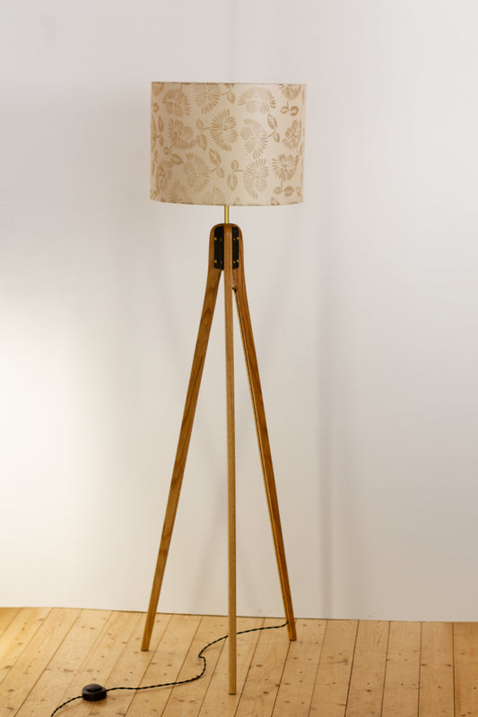 Oak Tripod Floor Lamp - P09 - Batik Peony on Natural