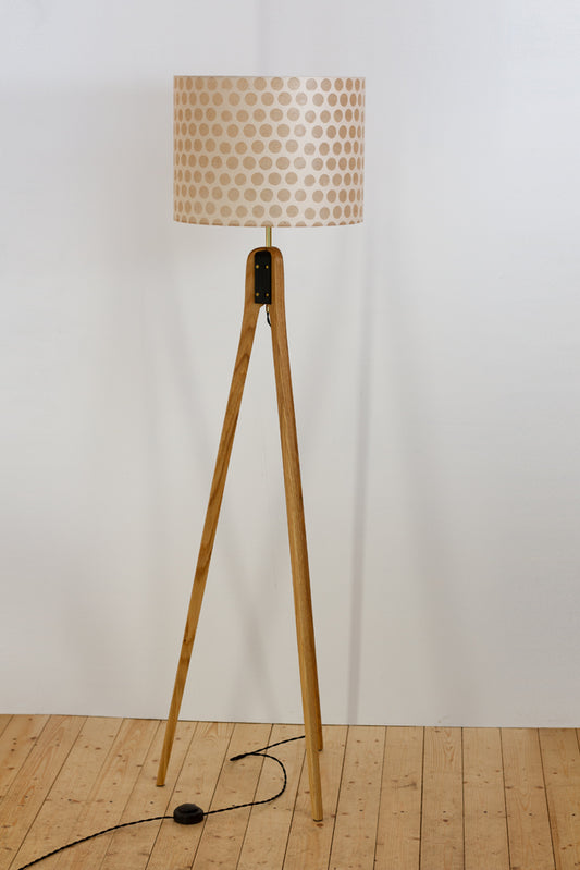 Oak Tripod Floor Lamp - P85 ~ Batik Dots on Natural