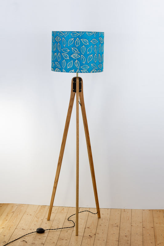 Oak Tripod Floor Lamp - B125 ~ Batik Leaf Teal