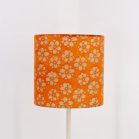 Oval Lamp Shade - P94 - Batik Star Flower on Orange, 30cm(w) x 30cm(h) x 22cm(d)