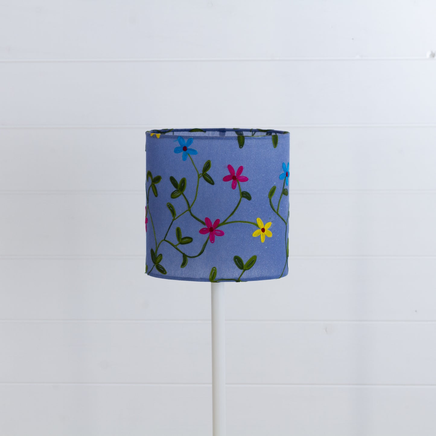 Oval Lamp Shade - P46 ~ Embroidered Evening Blue, 20cm(w) x 20cm(h) x 13cm(d)