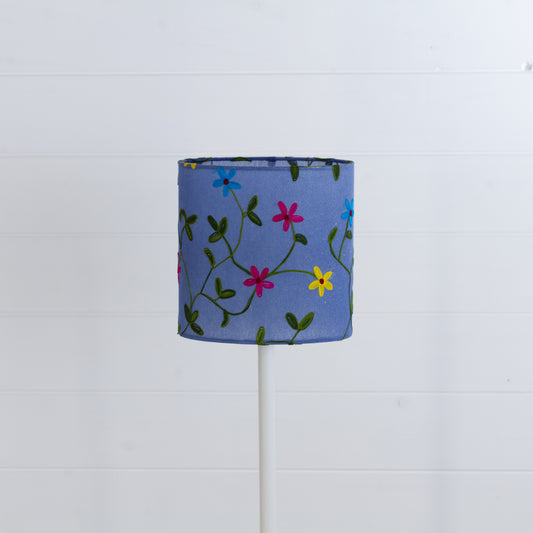 Oval Lamp Shade - P46 ~ Embroidered Evening Blue, 20cm(w) x 20cm(h) x 13cm(d)