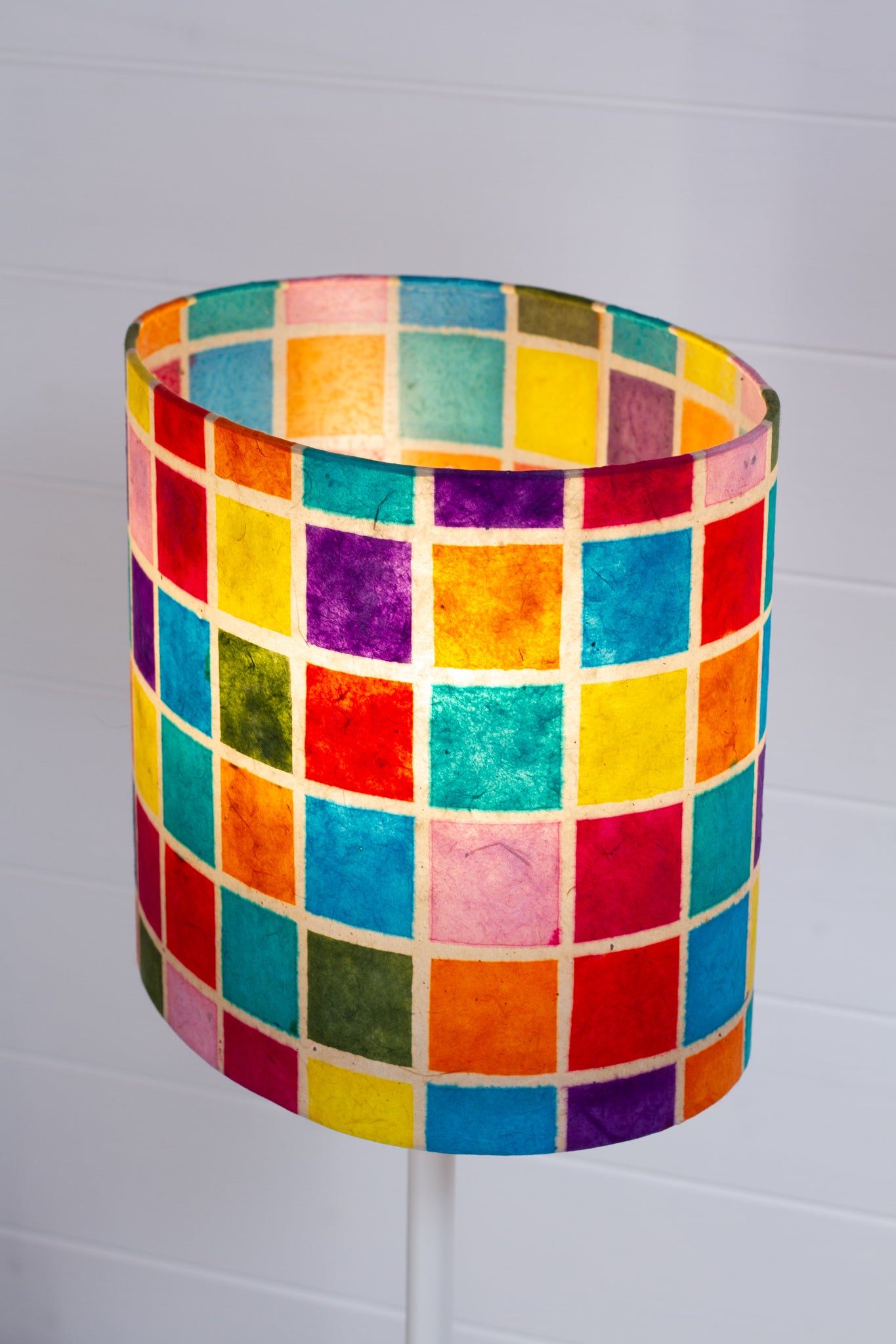 Oval Lamp Shade - P01 ~ Batik Multi Square, 30cm(w) x 25cm(h) x 22cm(d)