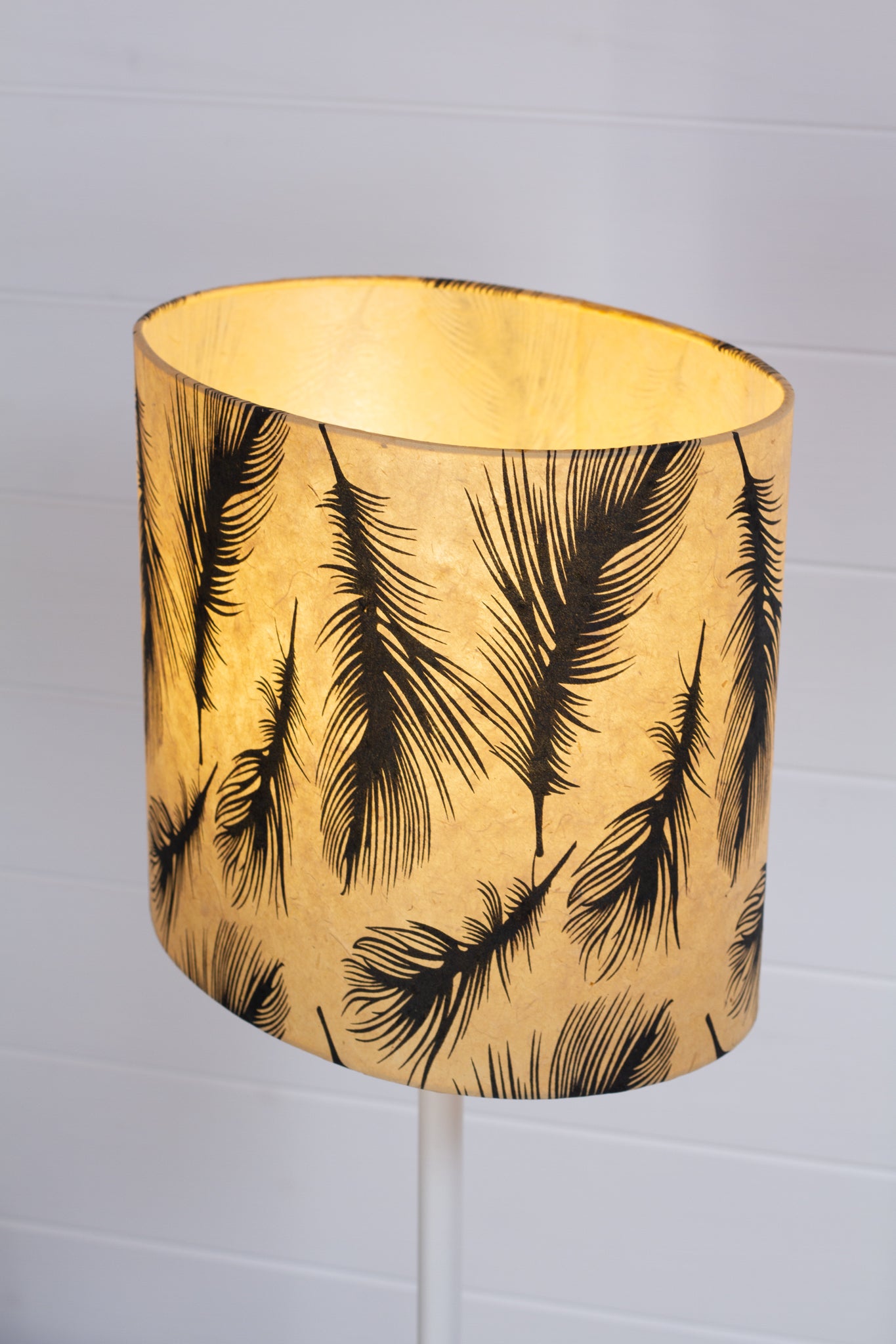 Oval Lamp Shade - B102 - Black Feathers, 30cm(w) x 25cm(h) x 22cm(d)