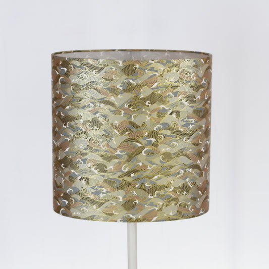 Oval Lamp Shade - W03 ~ Gold Waves on Greys, 30cm(w) x 30cm(h) x 22cm(d)