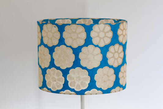 Oval Lamp Shade - P23 - Batik Big Flower on Teal, 40cm(w) x 30cm(h) x 30cm(d)