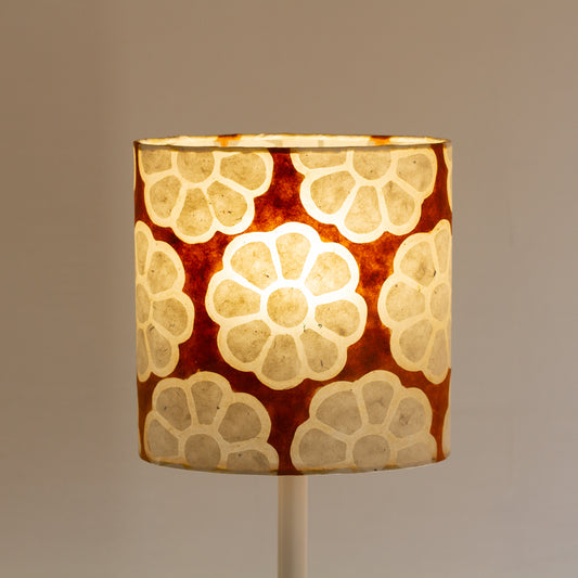 Oval Lamp Shade - P20 - Batik Big Flower on Brown, 20cm(w) x 20cm(h) x 13cm(d)