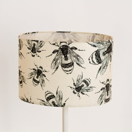 Oval Lamp Shade - P42 - Bees Screen Print on Natural Lokta, 30cm(w) x 20cm(h) x 22cm(d)
