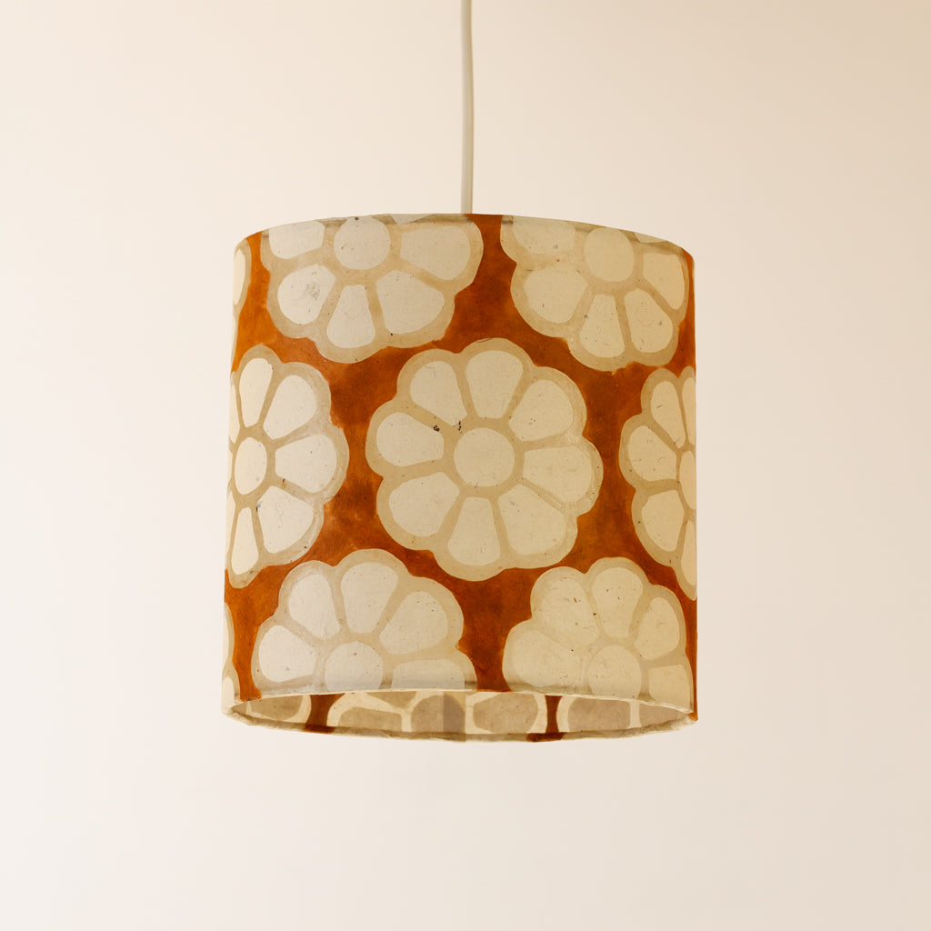 Oval Lamp Shade - P20 - Batik Big Flower on Brown, 20cm(w) x 20cm(h) x 13cm(d)
