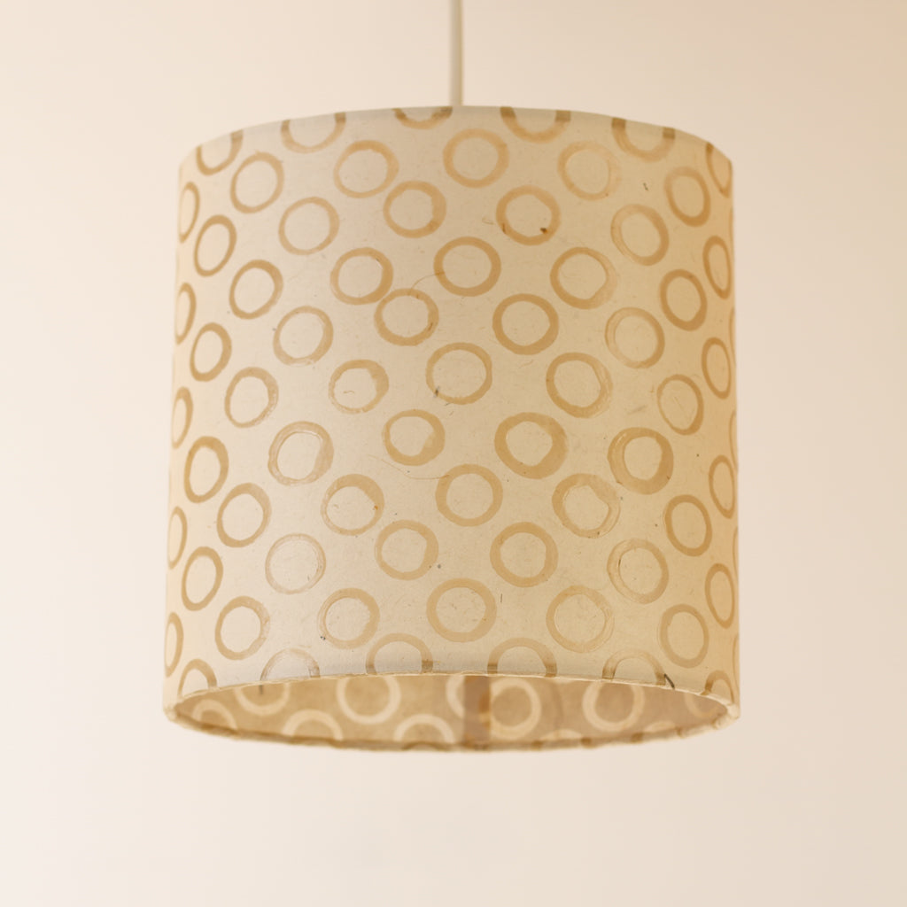 Oval Lamp Shade - P74 - Batik Natural Circles, 20cm(w) x 20cm(h) x 13cm(d)