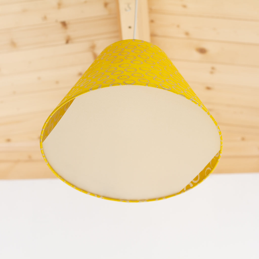 Conical Lamp Shade - P71 - Batik Yellow Circles, 15cm Top, 35cm Bottom, 22cm Height