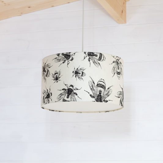 Drum Lamp Shade - P42 - Bees Screen Print on Natural Lokta, 30cm(d) x 20cm(h)