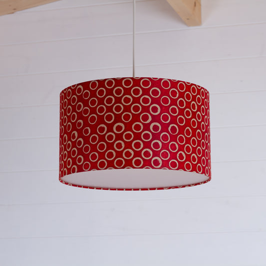Drum Lamp Shade - P83 ~ Batik Red Circles, 35cm(d) x 20cm(h)