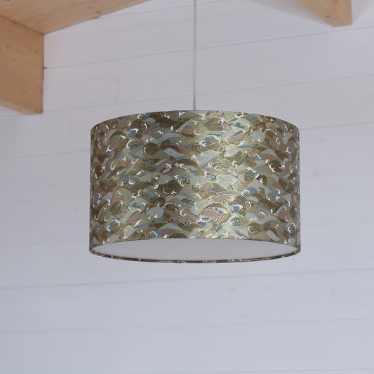Drum Lamp Shade - W03 ~ Gold Waves on Greys, 35cm(d) x 20cm(h)