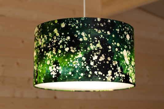 Drum Lamp Shade - B114 ~ Batik Canopy Greens, 35cm(d) x 20cm(h)