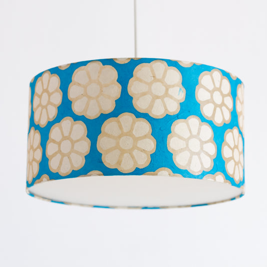 Drum Lamp Shade - P23 - Batik Big Flower on Teal, 40cm(d) x 20cm(h)