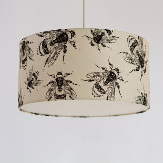 Drum Lamp Shade - P42 - Bees Screen Print on Natural Lokta, 40cm(d) x 20cm(h)