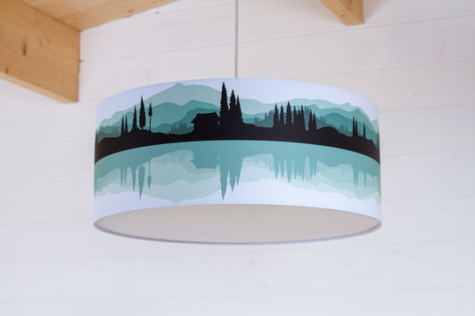 Landscape #3 Print Lampshade (Drum Lamp Shade 50cm(d) x 20cm(h) - Green (D15)