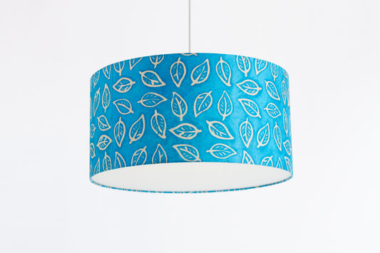 Drum Lamp Shade - B125 ~ Batik Leaf Teal, 50cm(d) x 25cm(h)
