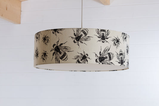 Drum Lamp Shade - P42 - Bees Screen Print on Natural Lokta, 60cm(d) x 20cm(h)