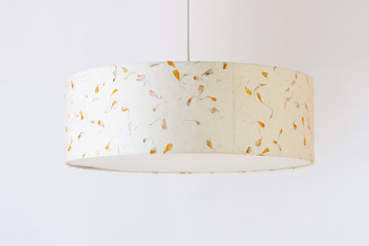 Drum Lamp Shade - P32 - Marigold Petals on Natural Lokta, 60cm(d) x 20cm(h)