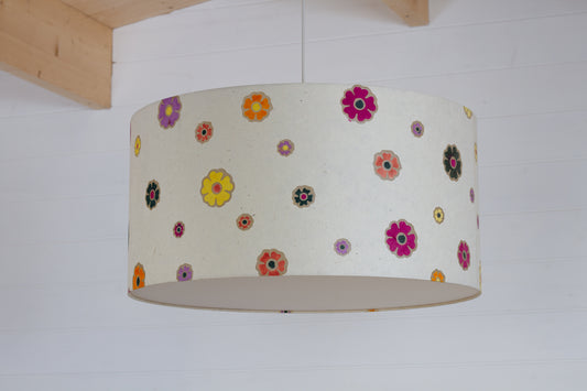 Drum Lamp Shade - P35 - Batik Multi Flower on Natural, 60cm(d) x 30cm(h)