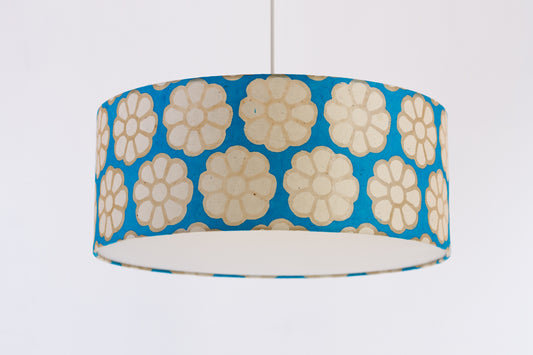 Drum Lamp Shade - P23 - Batik Big Flower on Teal, 60cm(d) x 20cm(h)