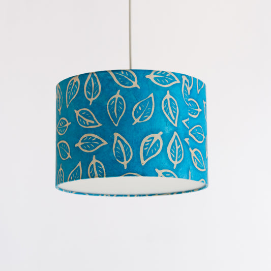 Drum Lamp Shade - B125 ~ Batik Leaf Teal, 30cm(d) x 20cm(h)