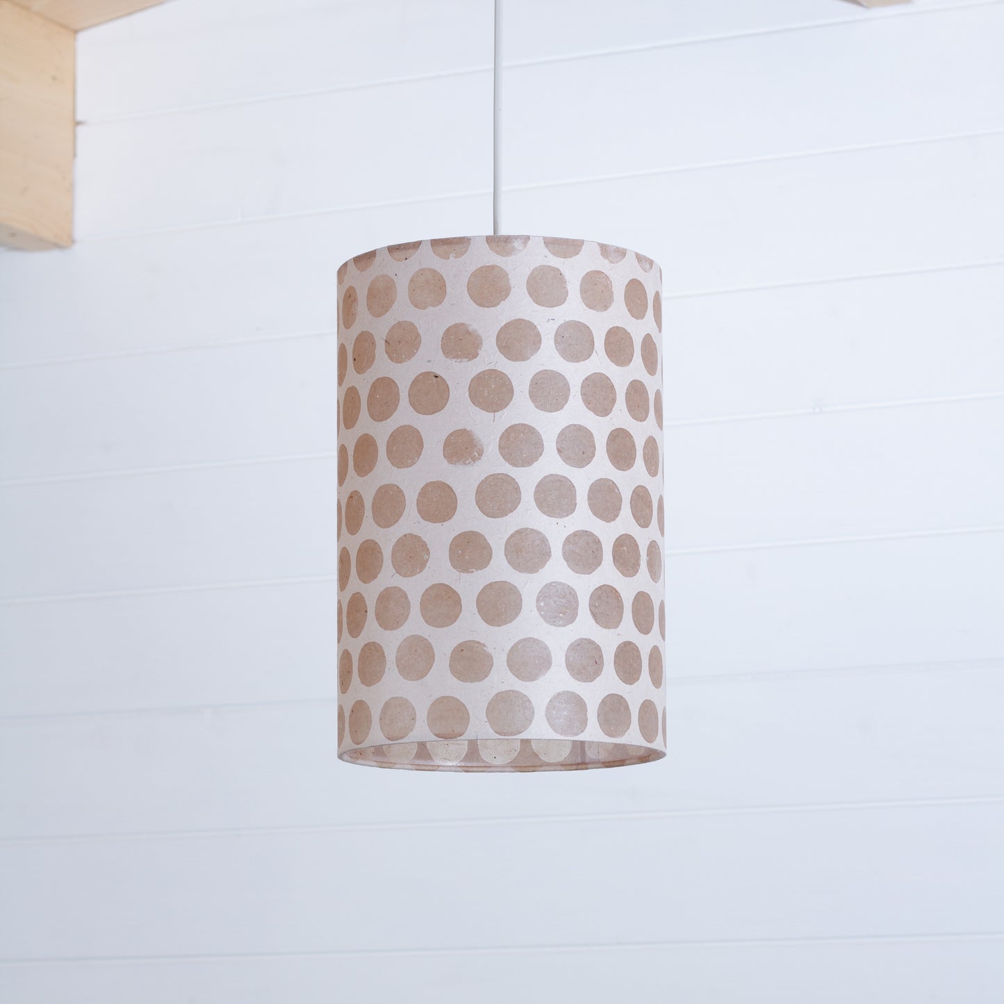 Drum Lamp Shade - P85 ~ Batik Dots on Natural, 20cm(d) x 30cm(h)