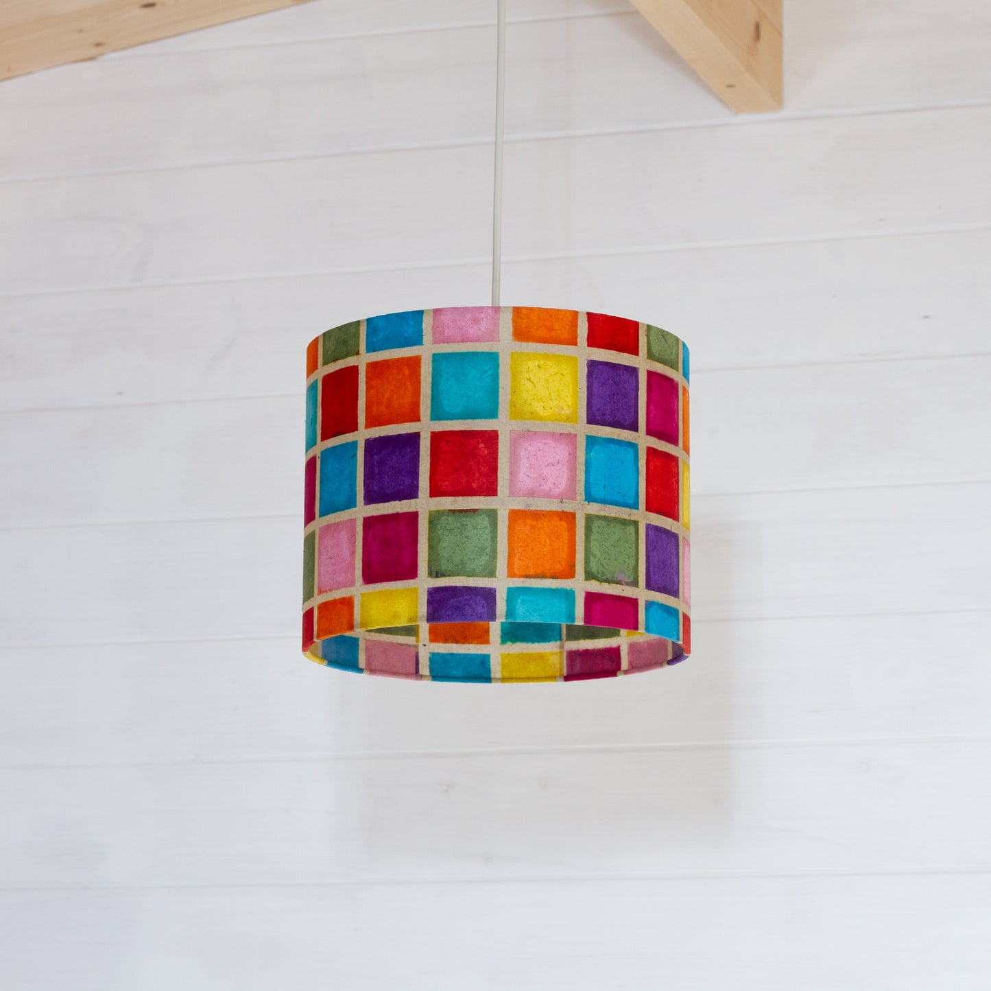 Drum Lamp Shade - P01 - Batik Multi Square, 25cm x 20cm