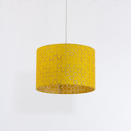 Drum Lamp Shade - P71 - Batik Yellow Circles, 30cm(d) x 20cm(h)