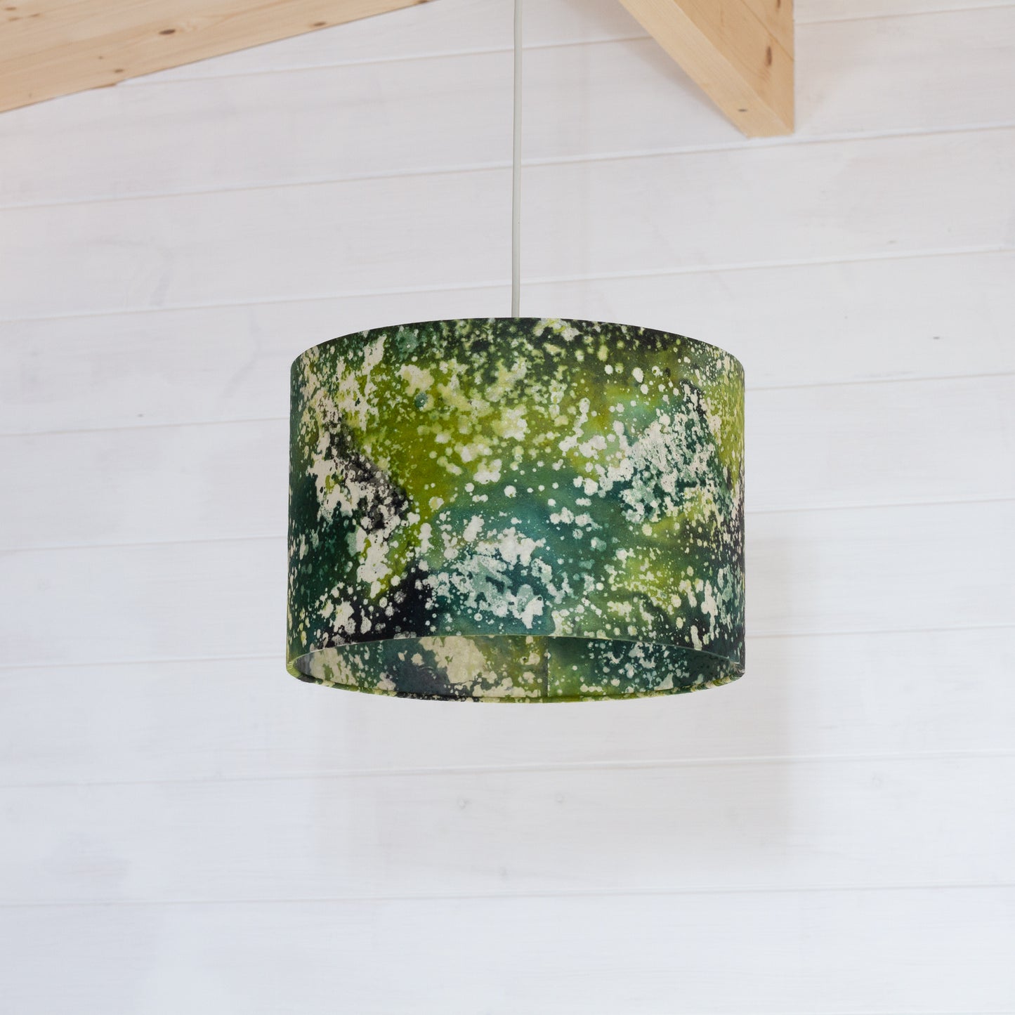 Drum Lamp Shade - B114 ~ Batik Canopy Greens, 30cm(d) x 20cm(h)